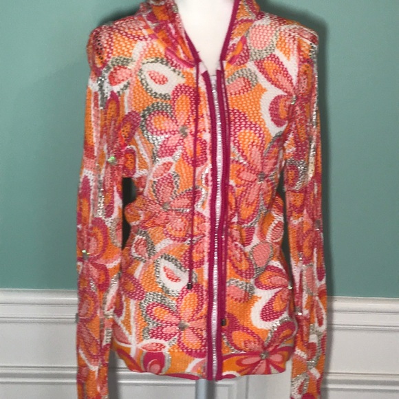 Just B Tops - JUST B ORANGE PINK ZIP FRONT JACKET BLINGY